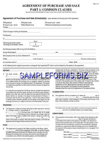 Nova Scotia Agreement of Purchase and Sale Form pdf free